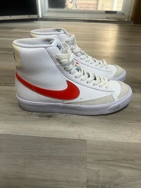 Nike Blazer Mid White with Bright Orange Swoosh